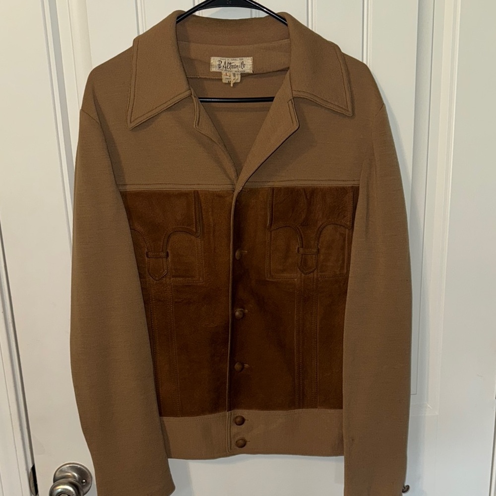 Brown Retro Utility Jacket with Suede Panels